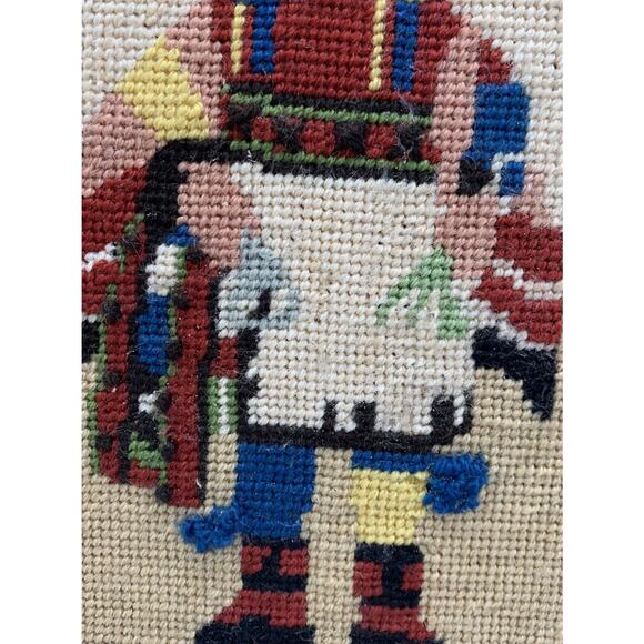 Vntg Morning Kachina 1976 Framed Needle Point Signed 18” x 13.5” Estate - Picture 4 of 8